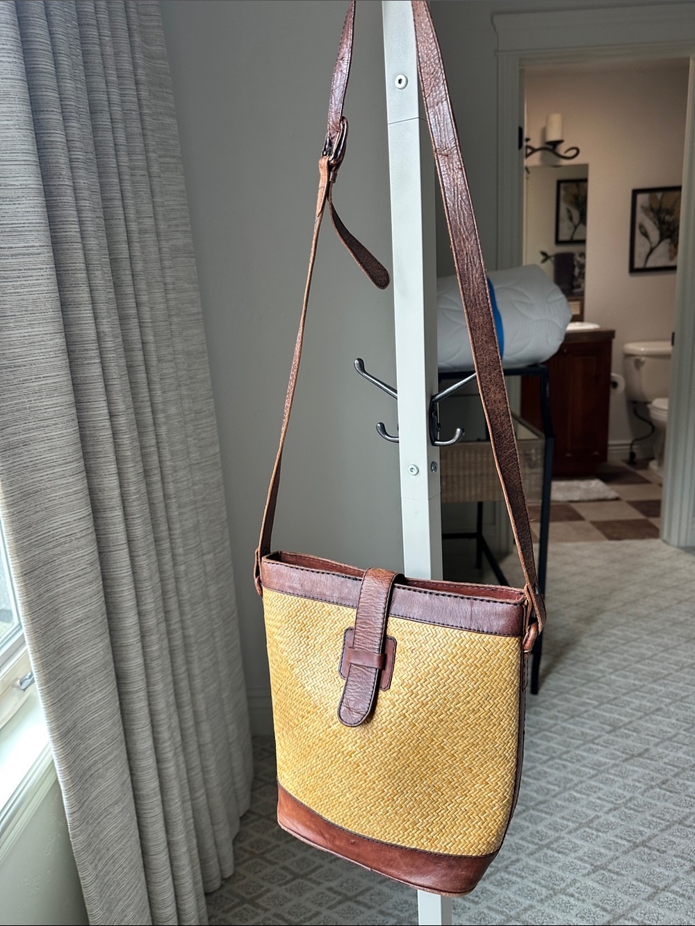 Elliott Lucca Woven Straw and Brown Leather Shoulder Bag - Brown/Beige - Picture 2 of 9